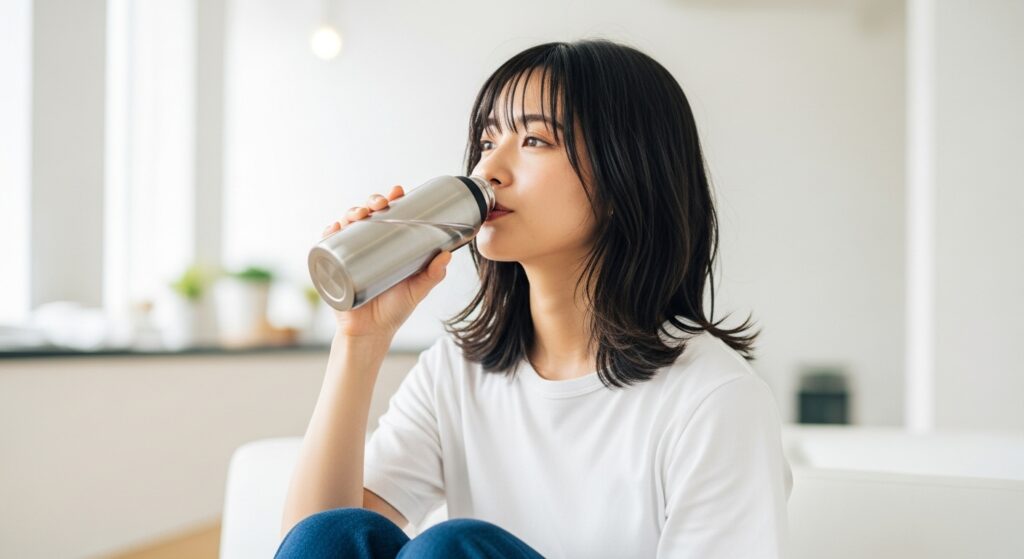 水を飲む女性