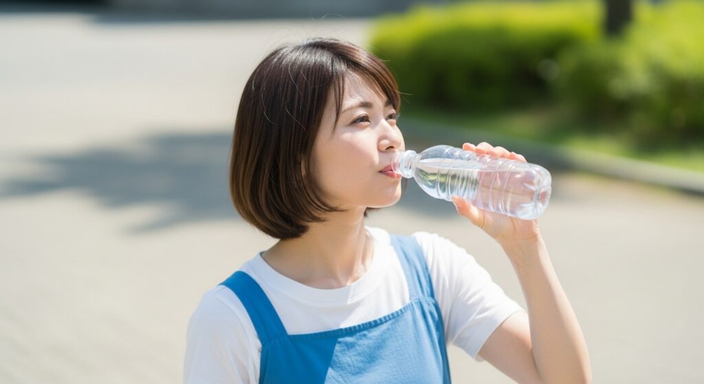 水を飲む女性