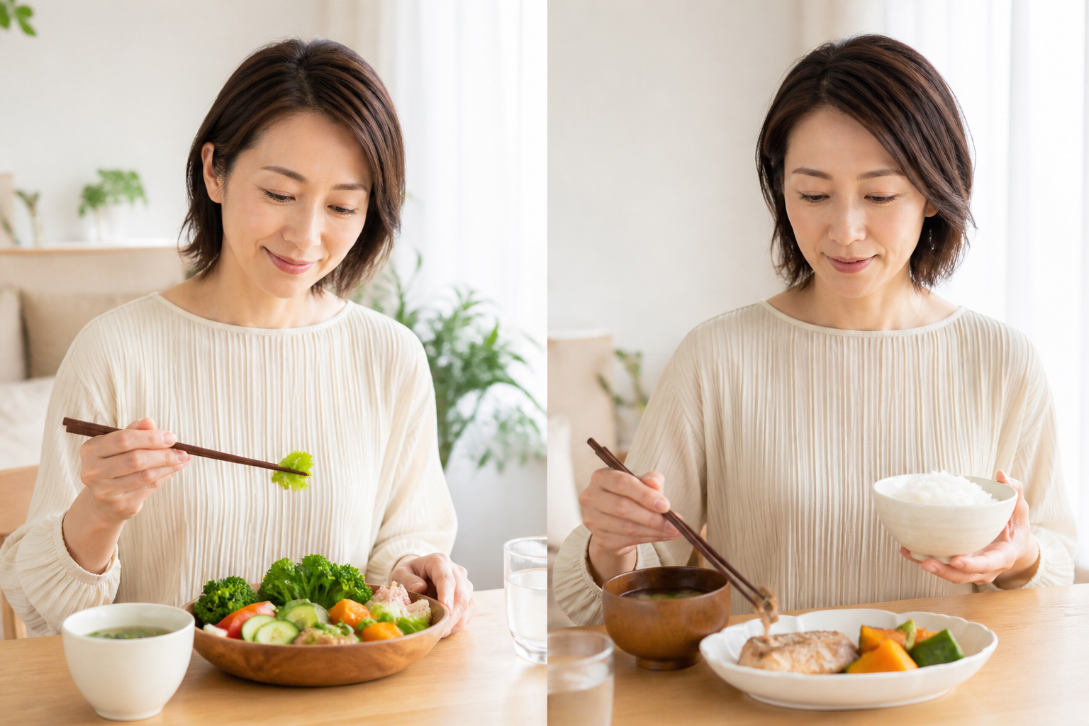 野菜を先に食べてから主食へ進む食事の流れ